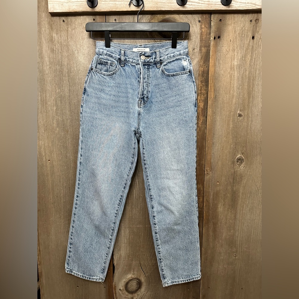PacSun High Rise Button Fly Straight Leg Jean in Faded Blue Denim Size 25
